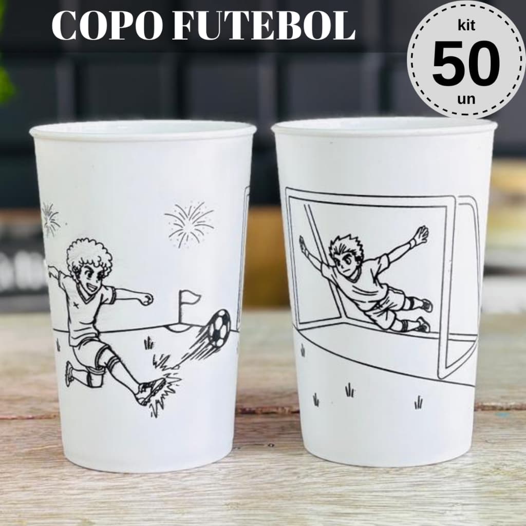 Copo Lembrancinha de Aniversário Kit 50un Tema Futebol Para Colorir Lembrança Educativa Divertida