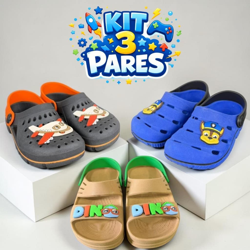Kit 3 Pares Babuche Infantil Menino Leve e Macio