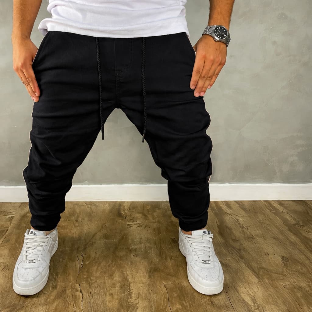 Calça Masculino Jogger Destroyed Jeans Com punho