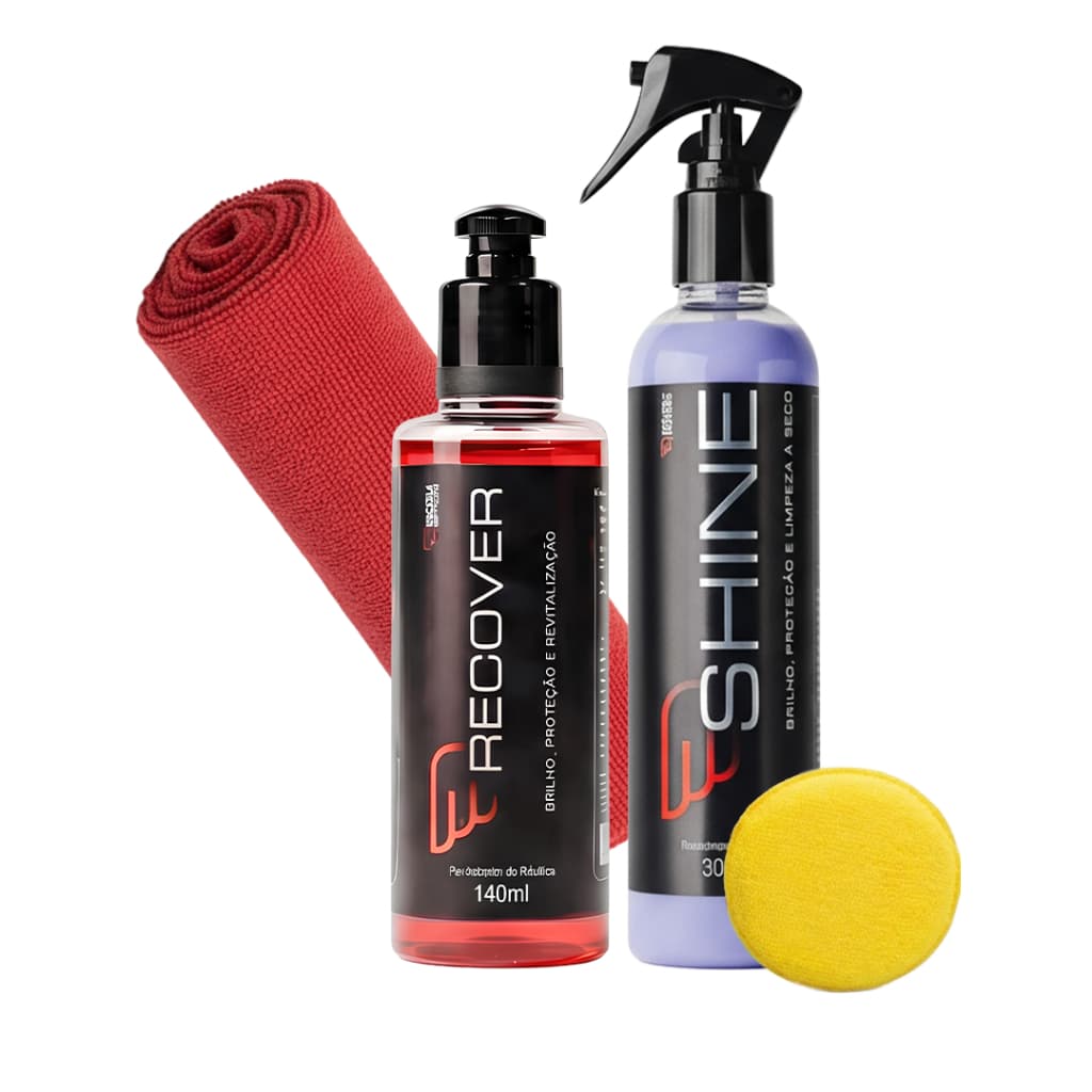 HOUSE OF MOTORS KIT SHINE REVESTIMENTO RECOVER REVITALIZA PLÁSTICOS HIDROFÓBICO ESPONJA