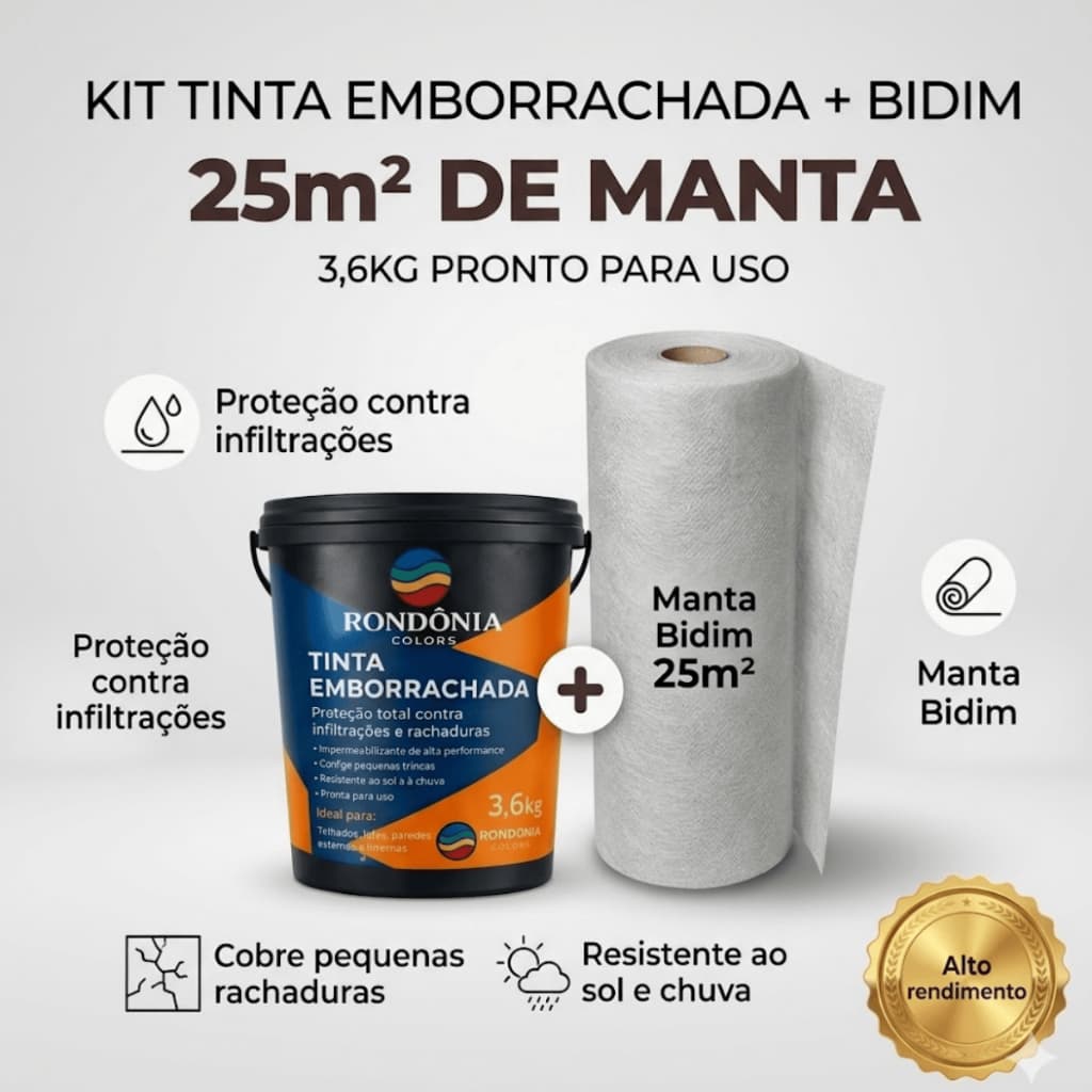 Tinta Emborrachada 3.6kg + Bidim 25m² Impermeabilizante Flexível Anti Umidade Laje Parede Mofo Chuva