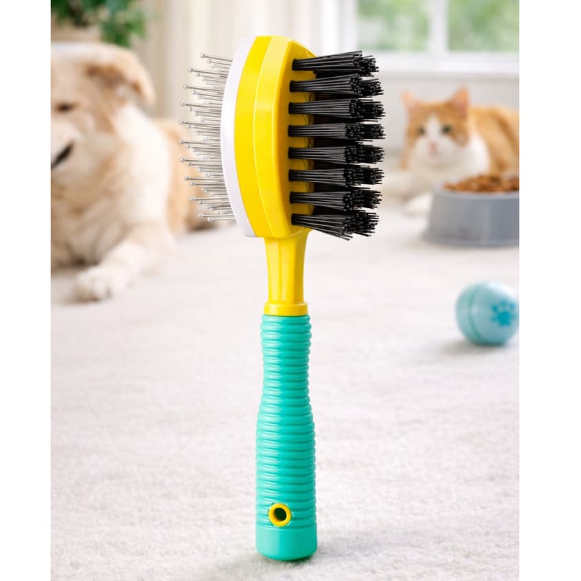 Escova Pente Rasqueadeira 2 em 1 com Escova Grande Cerdas Metálicas Para Cães e Gatos