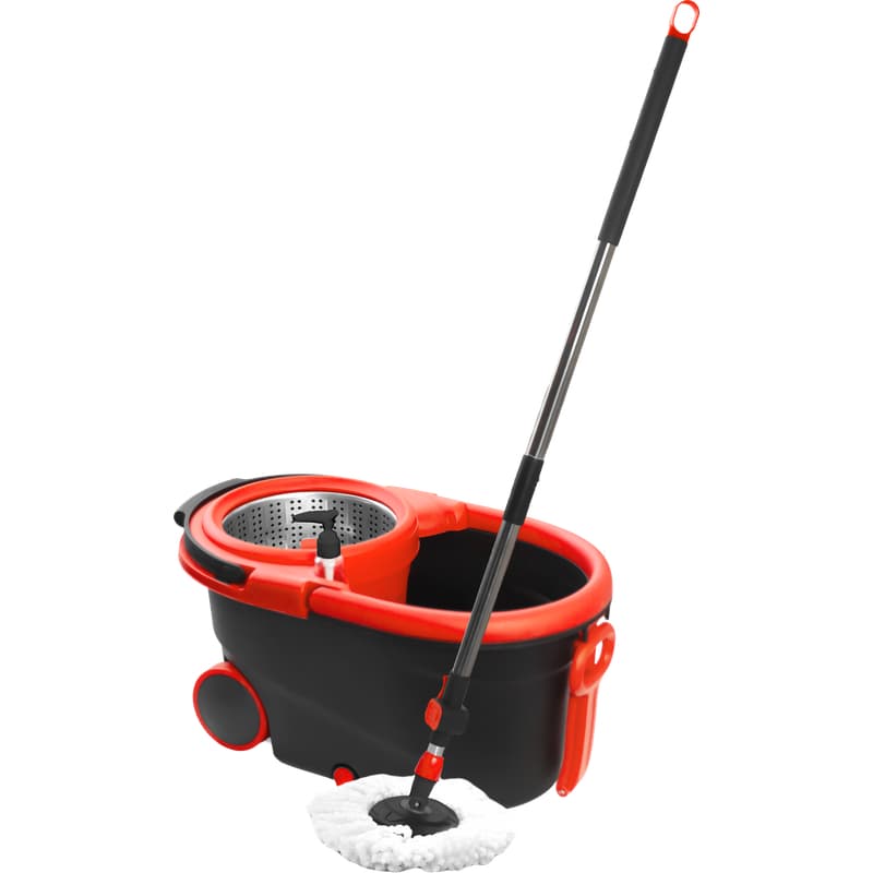 Esfregão Perfect Pro Mop Move 16L Vermelho e Preto Cabo Inox Alça Roda 3 Refis