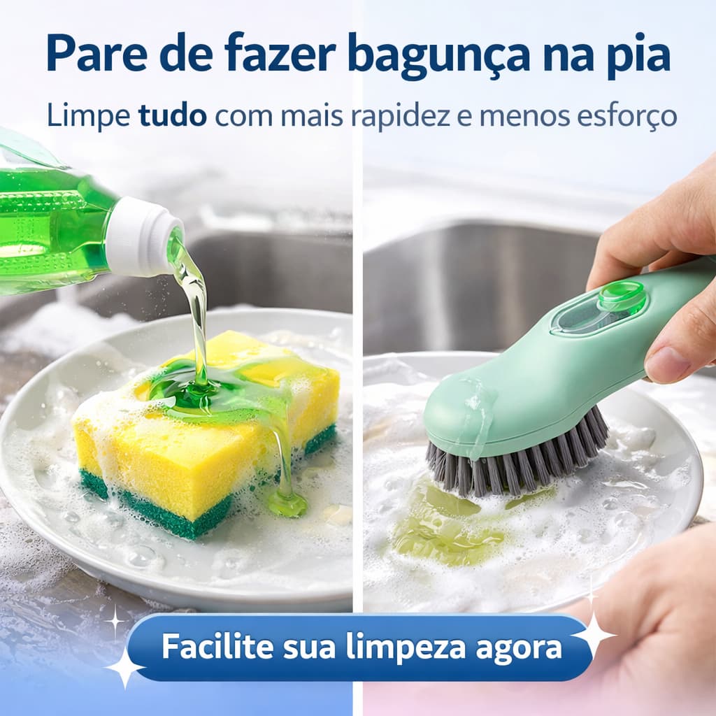 Escova de Limpeza com Dispensador de Sabão Multiuso Lava Louça Cozinha Alta Resistência