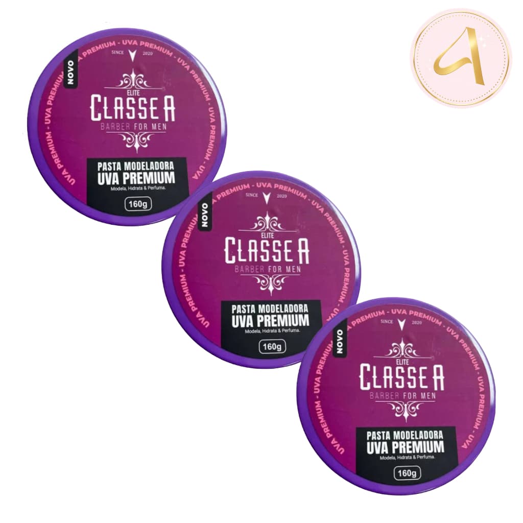 Classe A Barber Kit 3 Pomadas Uva Fixação Firme e Efeito Natural (150g)