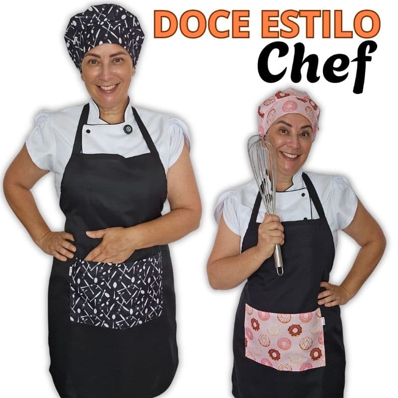 Kit Avental e Touca Gorro de Cozinha Conffort de Chef