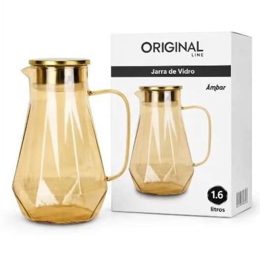 jarra de Vidro Âmbar 1.6L com Tampa e Filtro | Resistente Premium | Suco Água Chá | Entrega Rápida Shopee Express
