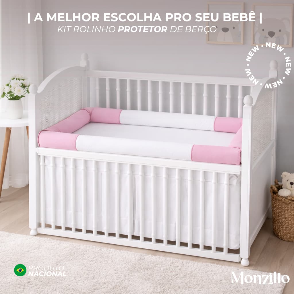 KIT PROTETOR DE BERÇO | ROLINHO |  ALGODÃO | ERGONOMICO | DECORATIVO | PROTETOR