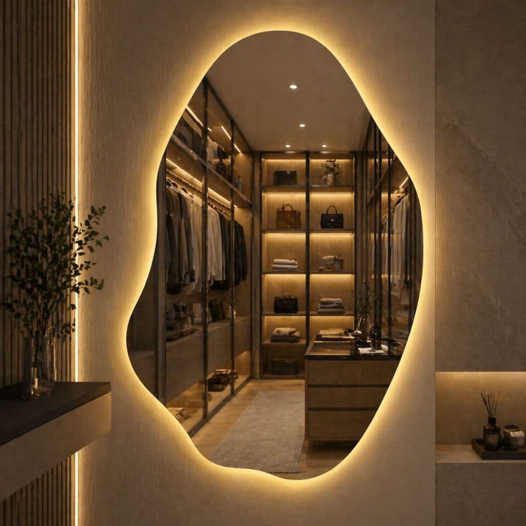 Espelho com Led Orgânico abstrato luz kit instalação Decorativo Moderno fonte Bivolt ou bateria 11