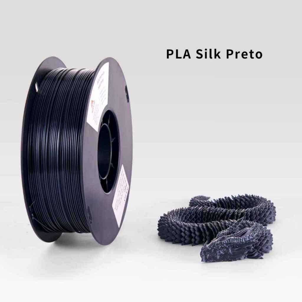 Filamento PLA Preto Silk Premium 1Kg 1,75mm Efeito Aveludado Impressora 3D FDM