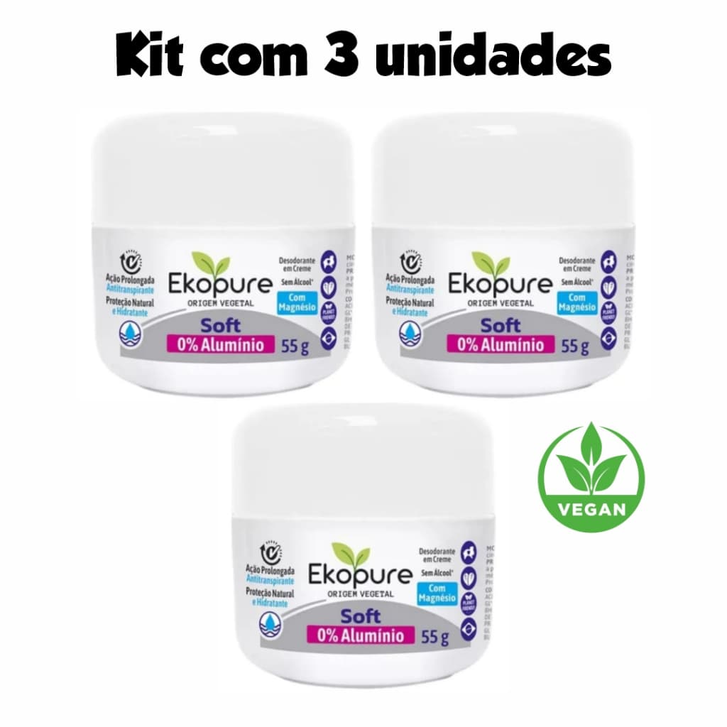 Kit 3 Desodorantes Creme Ekopure Pote 55g Vegano Promoção