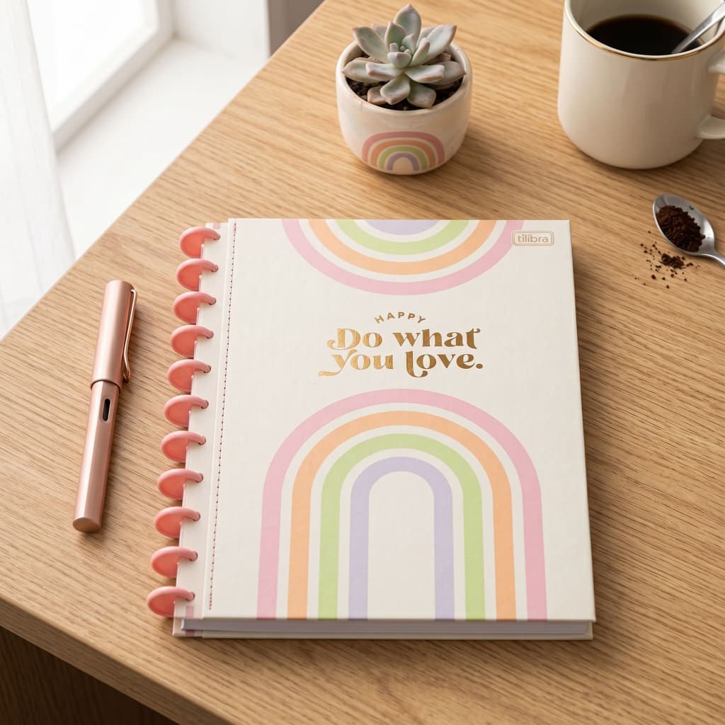Caderno Universitário Tilidisco 1 Matéria Happy Tilibra Reposicionável Escolar Estudos Anotações