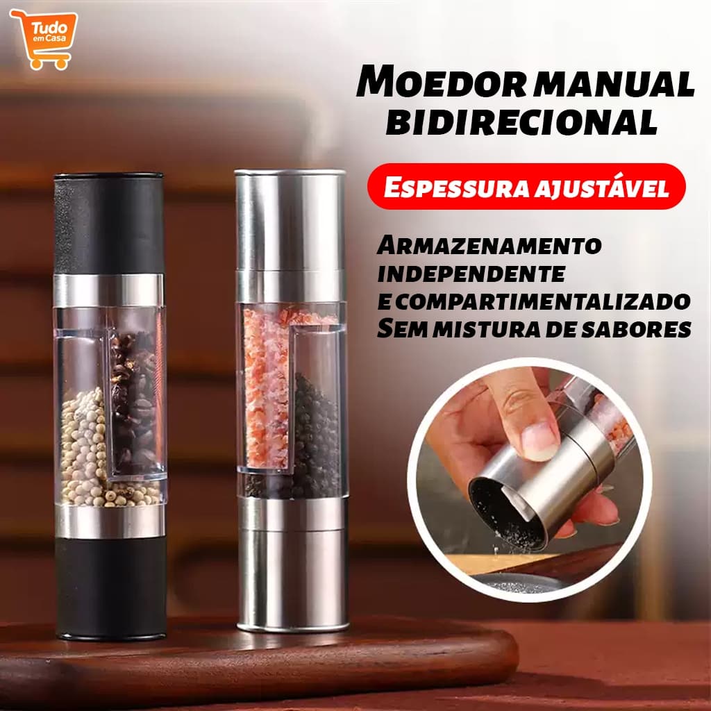 Moedor Manual e Ajustável de Pimenta Temperos 2 em 1 Inox