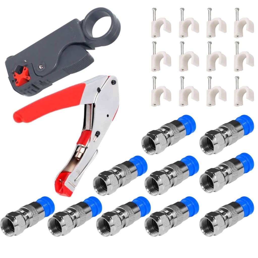 Kit Alicate Crimpar + Descascador P/ Cabo RG6 RG59 + 10 Plug RG6 + 100 Fixa Cabos
