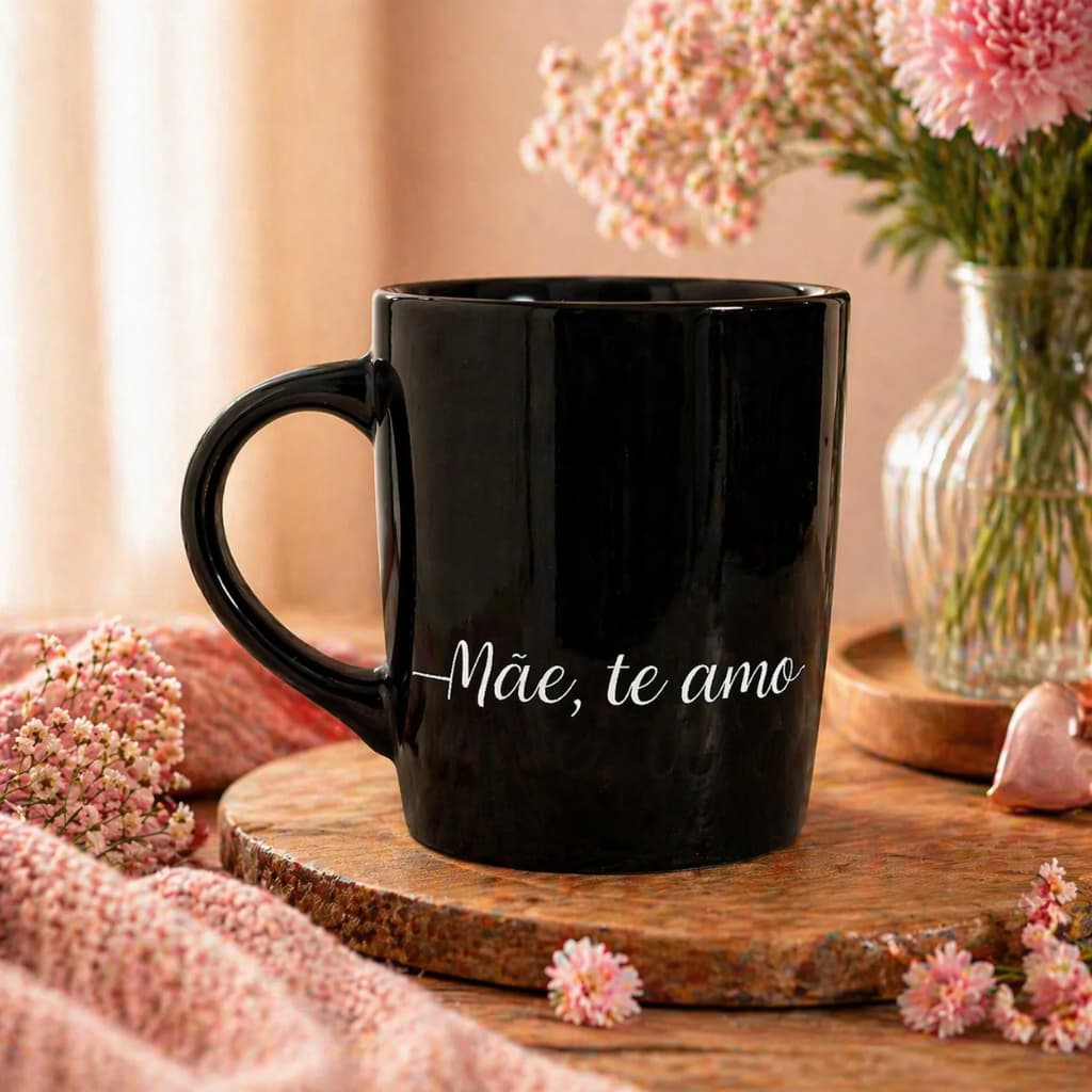 Caneca Presente dia das Mães De Cerâmica Tulipa Mãe, Te Amo 270ml Laços De Família