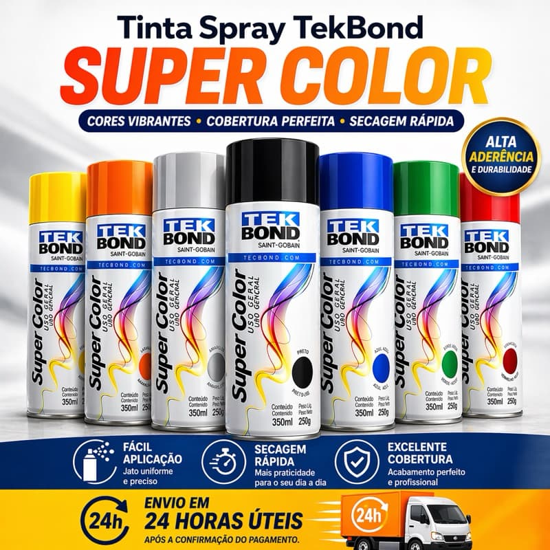 Tinta Spray Tekbond Super Color 350ml Alta Cobertura Secagem Rápida Uso Geral