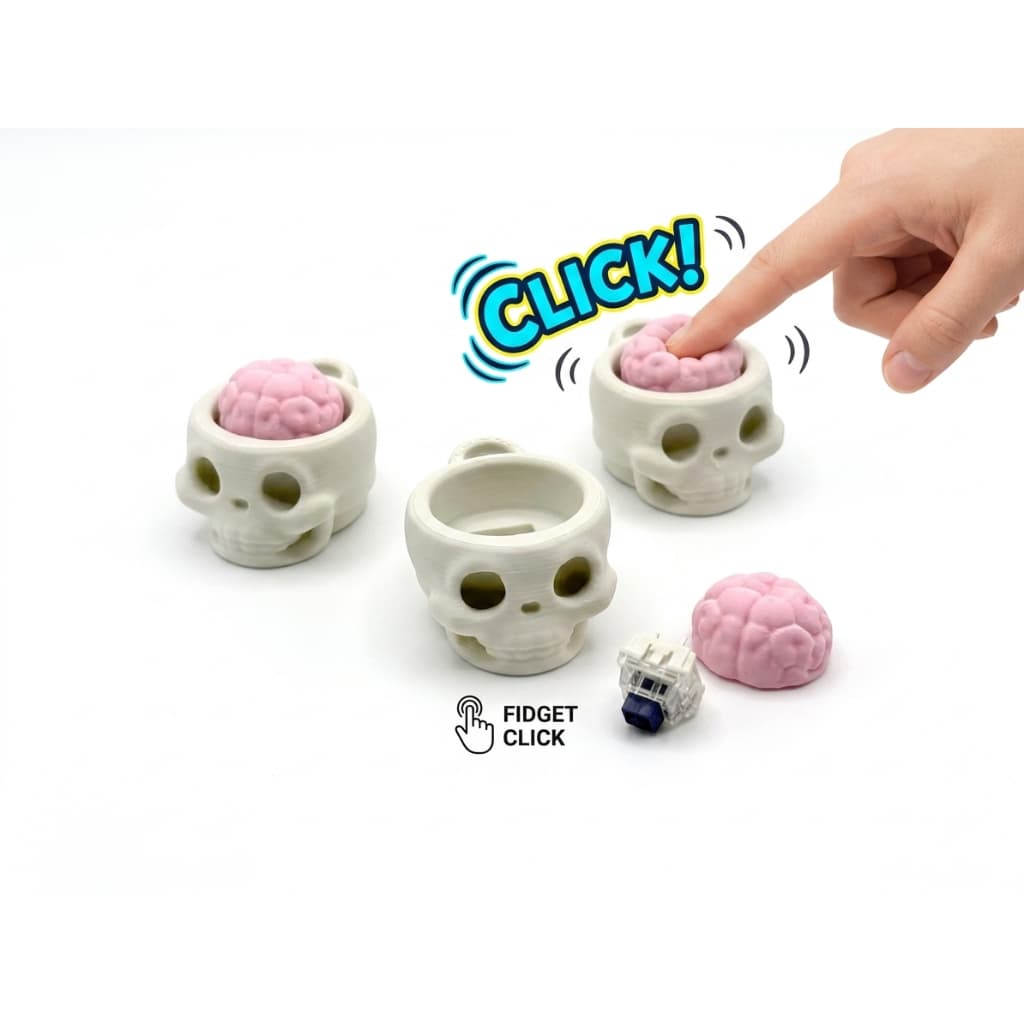 Chaveiro Mecânico Caveira com Celebro Com Teclado Clicker  Celebro Brinquedo De Alívio De Estresse