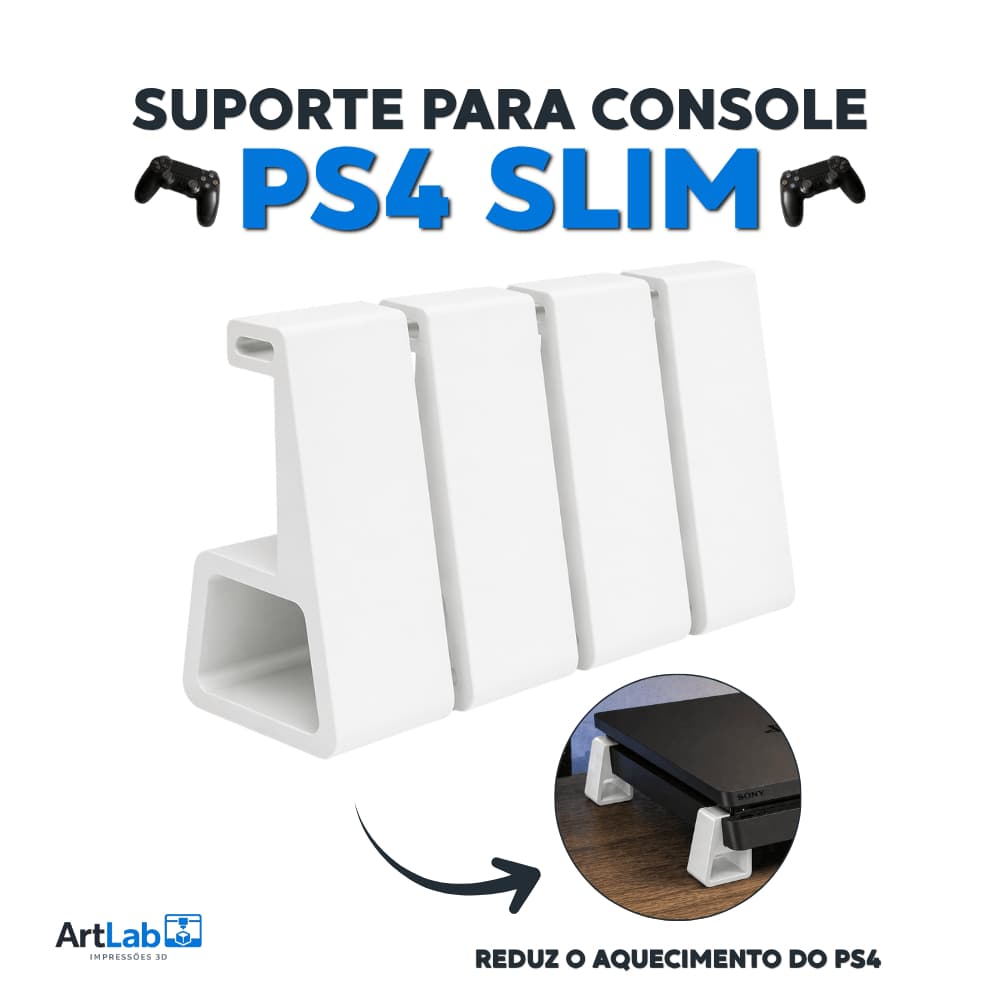 Suporte para Playstation PS4 SLIM Horizontal Pezinho Elevação Altura Branco/Preto/Azul/Vermelho