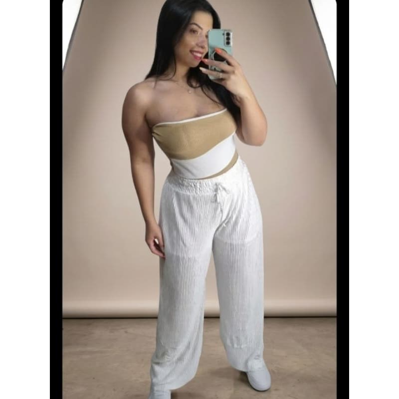 Calça Plissada Feminina Pantalona , Cordão , Tendência Soltinha Confortável Look Praia Resort