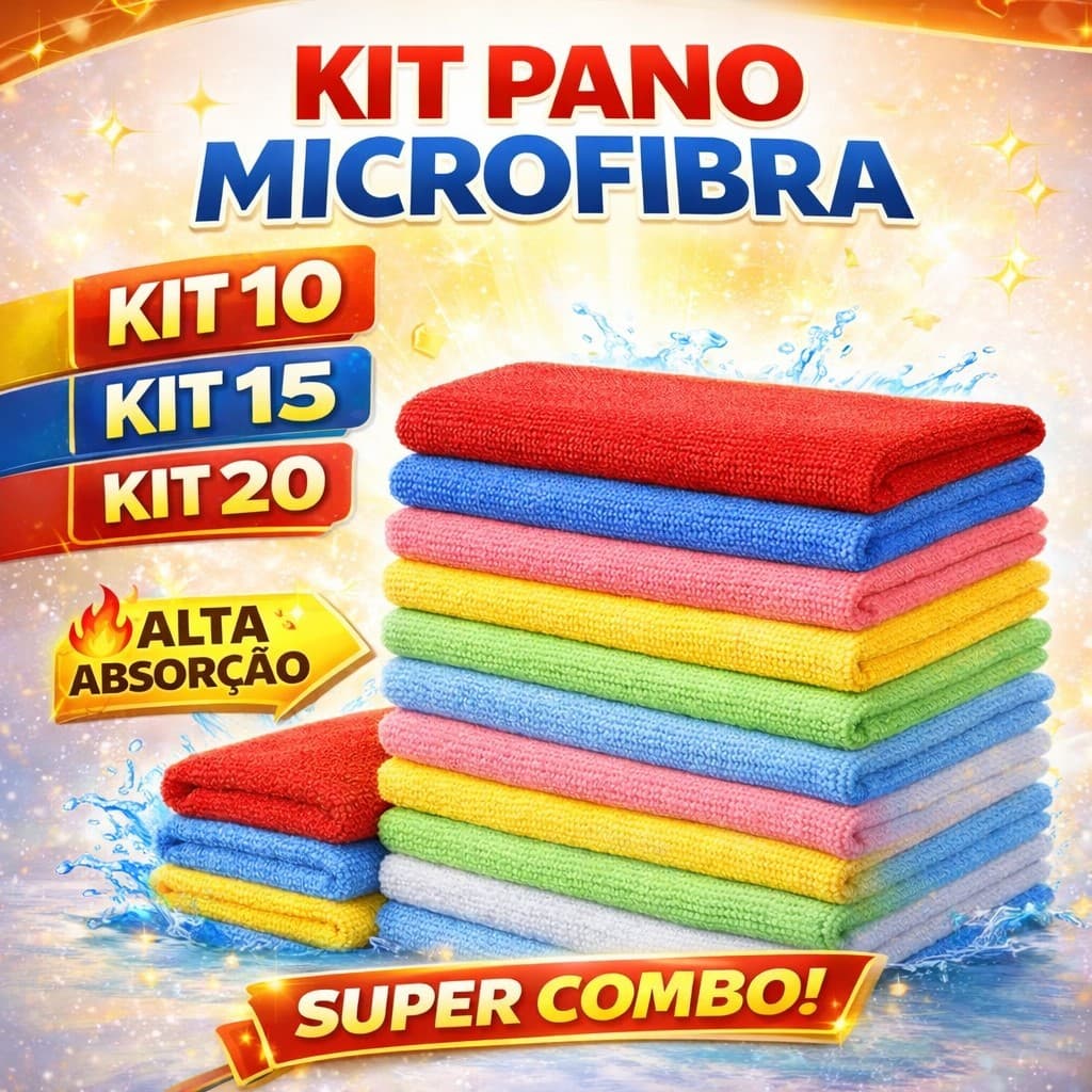 Kit 5-20 Panos De Limpeza Microfibra alta absorção Multiuso