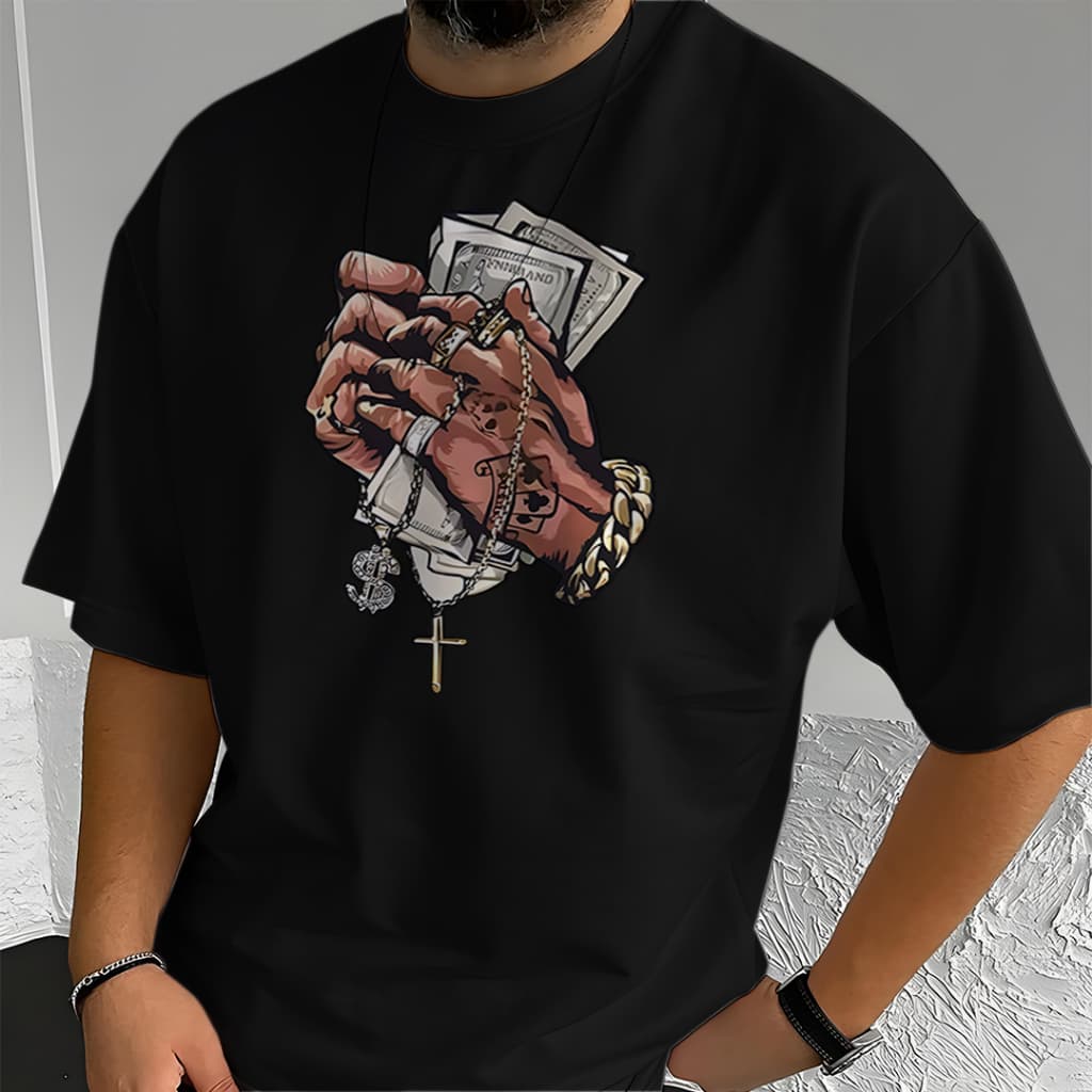 Camiseta Oversized Unissex Plus Size com Estampa Modelo: "Mãos Com Dinheiro" - Lançamento 2026