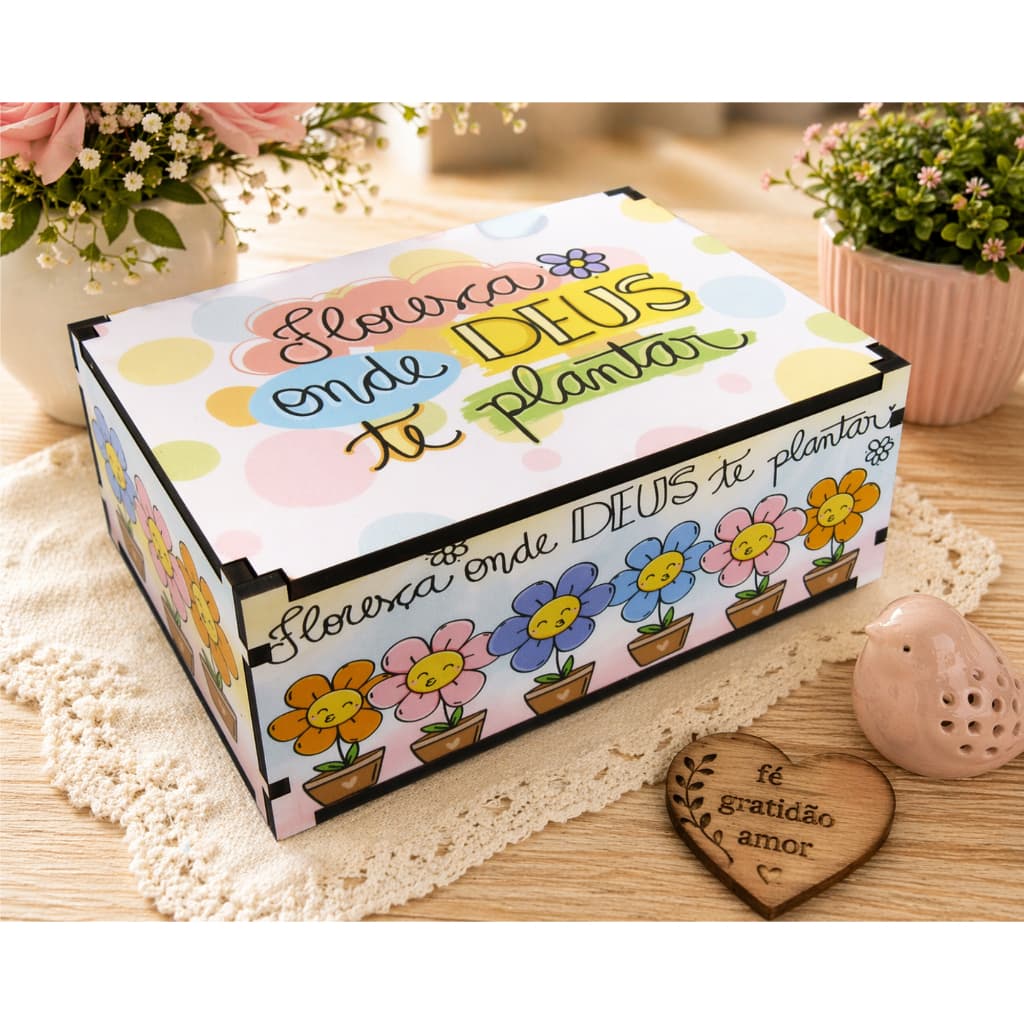 Caixa Presente Organizadora Decoração Floresça 23x17x9 Cm Mdf