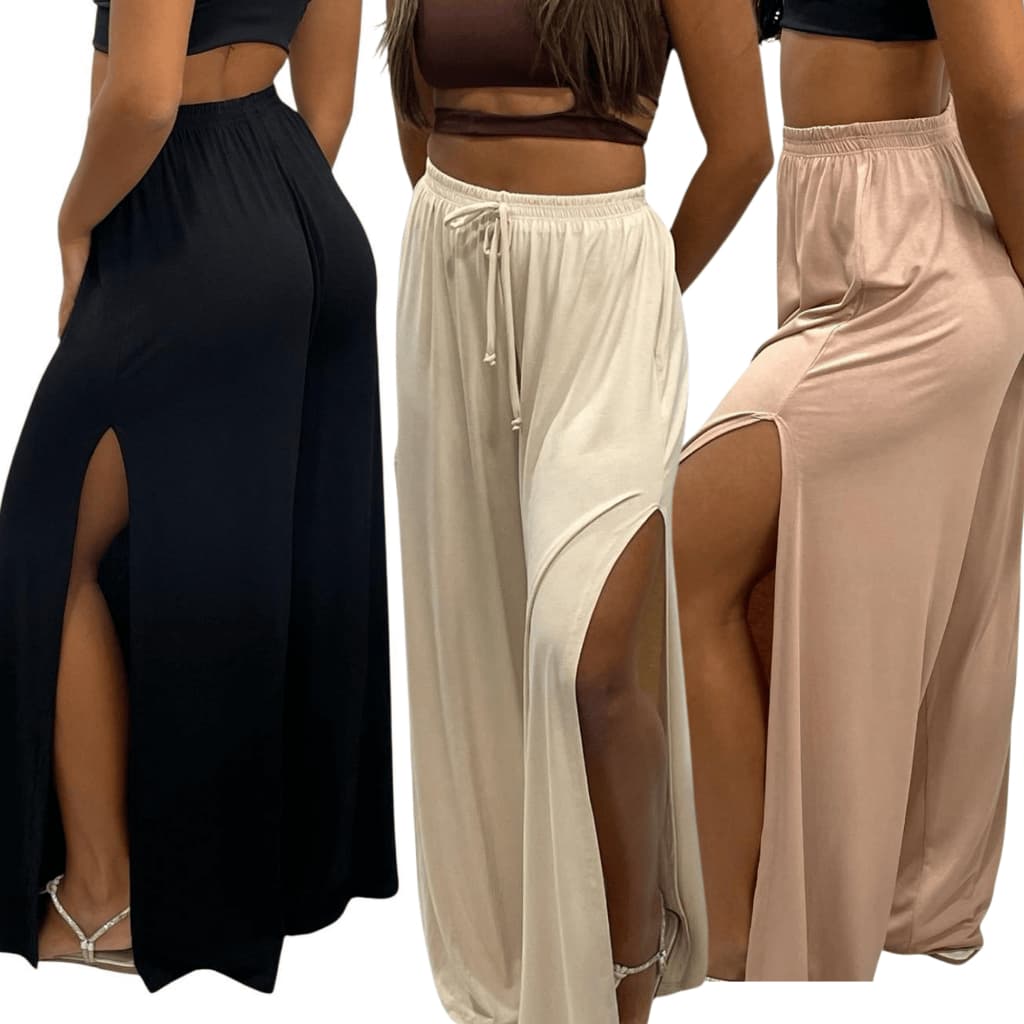 KIT 3 Calça Pantalona Feminina Cintura Alta com Fenda Lateral em Viscolycra Premium Alta Qualidade