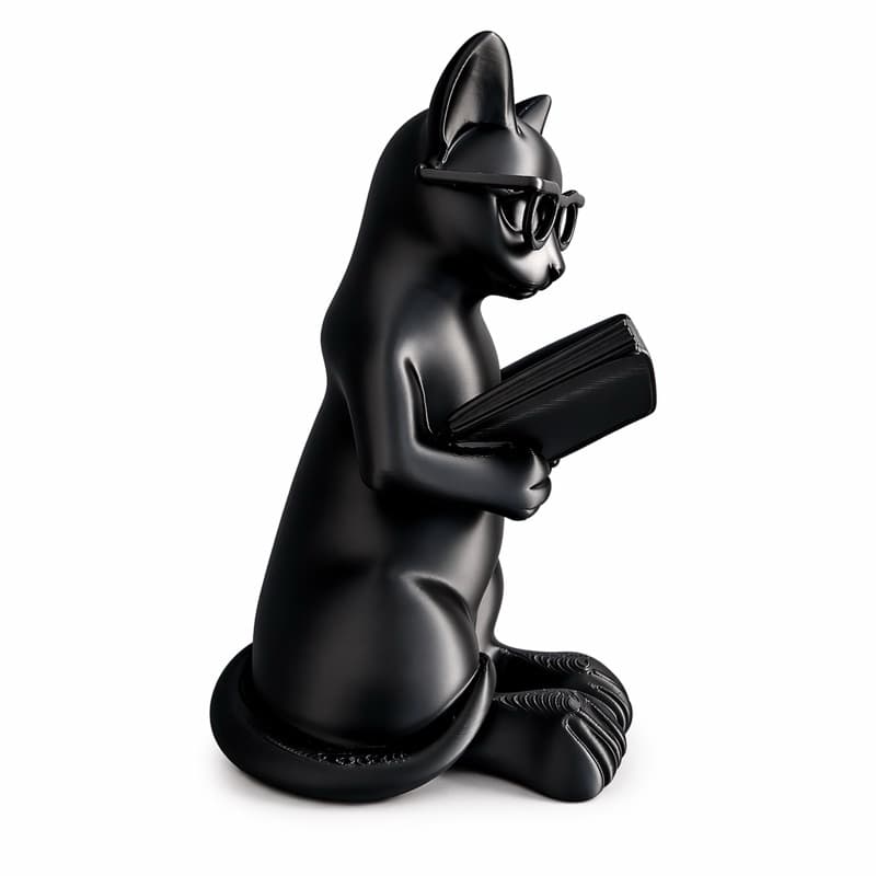 Gato Decorativo Leitor com Óculos | Estátua Moderna 3D Decoração Criativa Presente