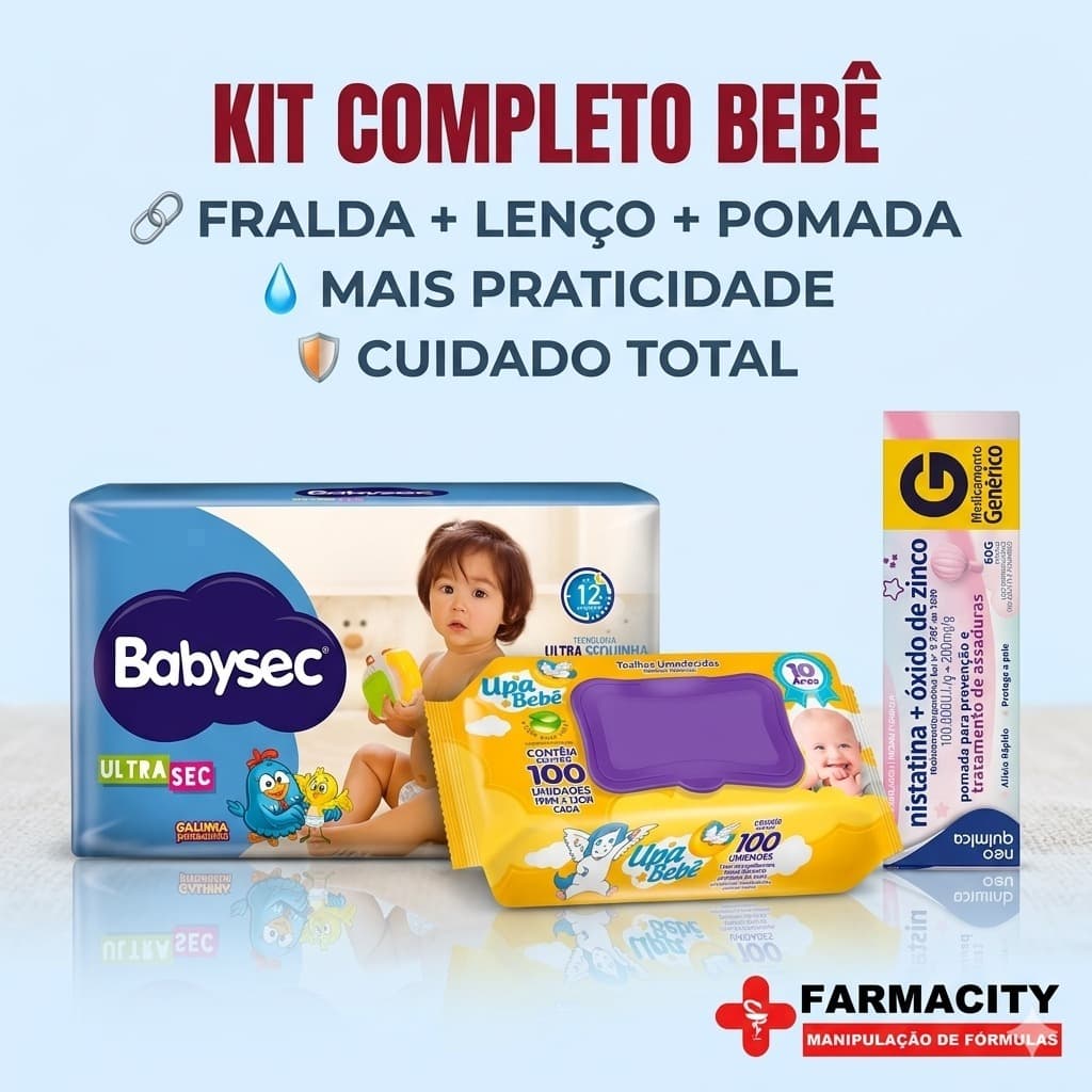 Kit Bebê Completo Fralda Babysec + Lenço Umedecido Upa Bebê + Pomada Assadura
