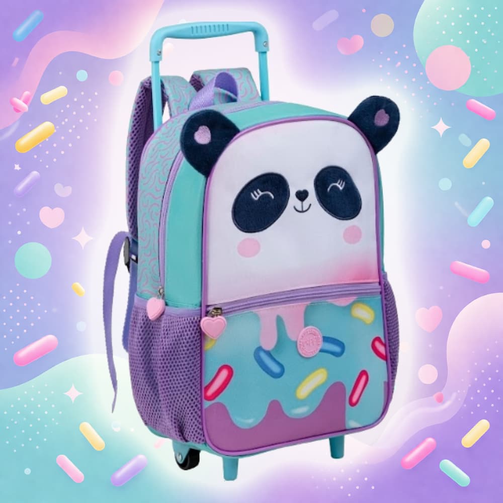 MOCHILA INFANTIL DE RODINHAS 13” PANDA – PRÉ-ESCOLA | COM ALÇAS