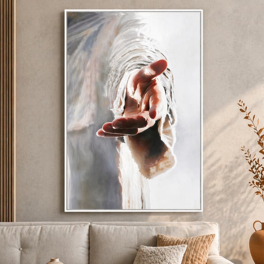 Quadro Decorativo Mão de Jesus Salvação Eterna Religioso Peça Única Sala Decoração
