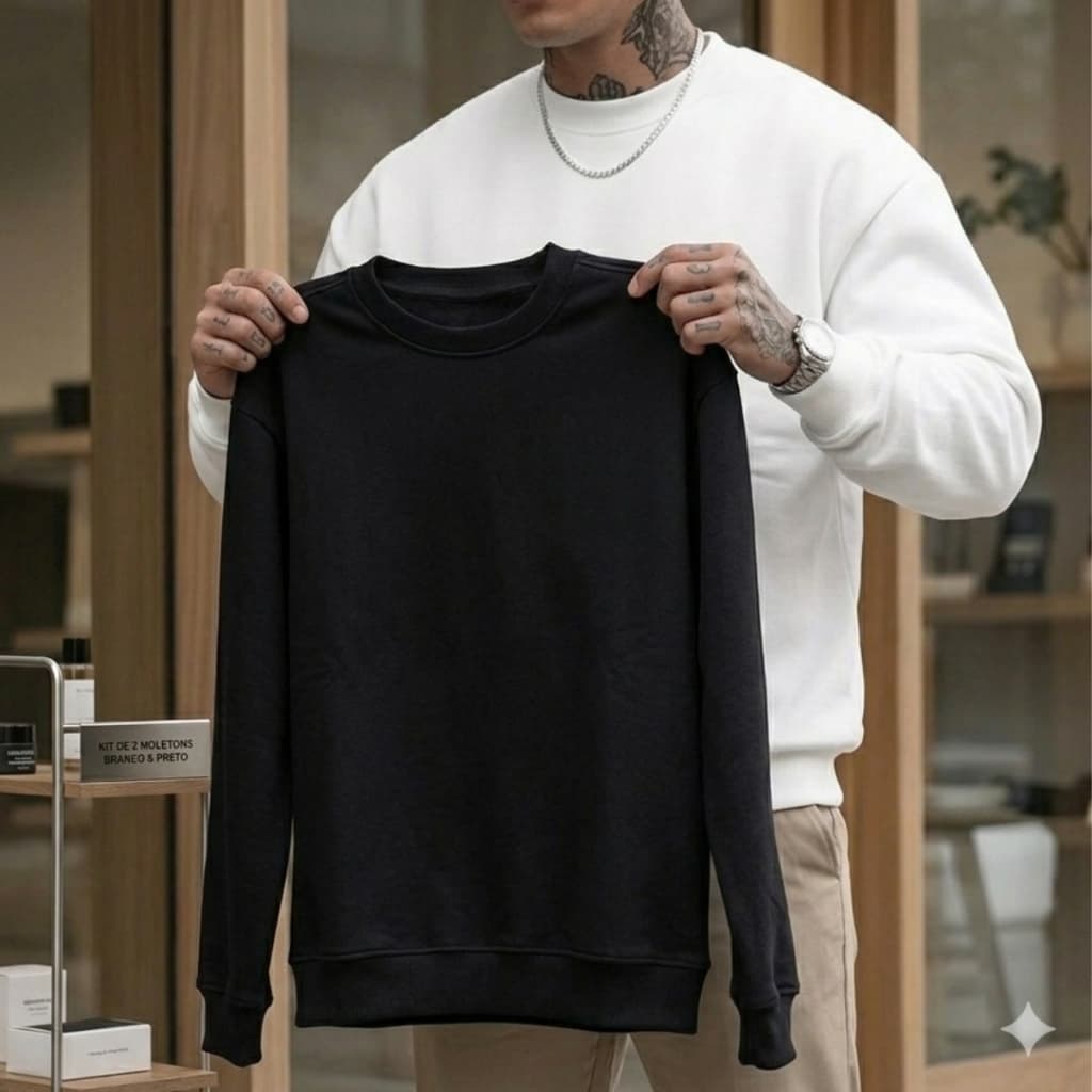 Kit moletom masculino feminino capote blusa de frio casaco blusão tendencia promoção preto branco liso gola