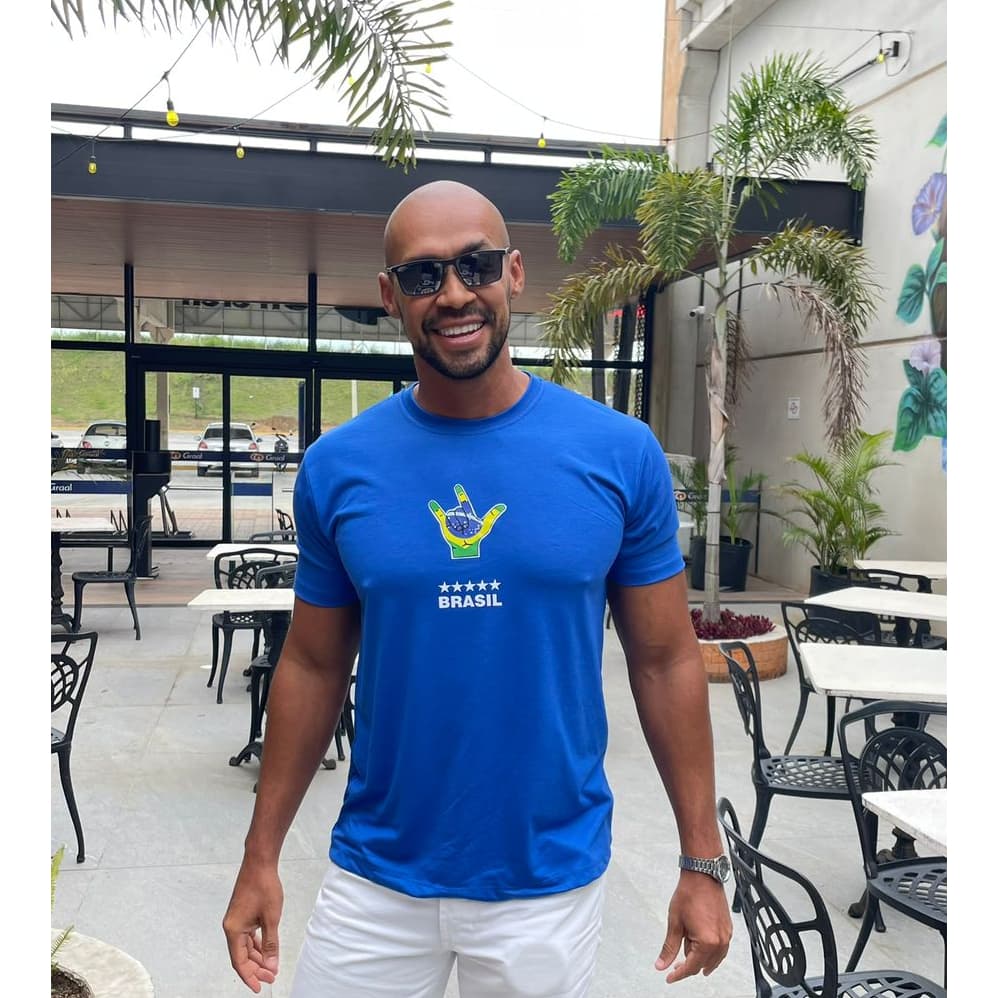 BRASIL CAMISETA AZUL CAMISETA SELEÇÃO FUTEBOL ESTAMPA LIBRAS CAMISETA MALHA FRIA DIÁRIO BÁSICA ACADEMIA TORCEDOR ESTAMPA