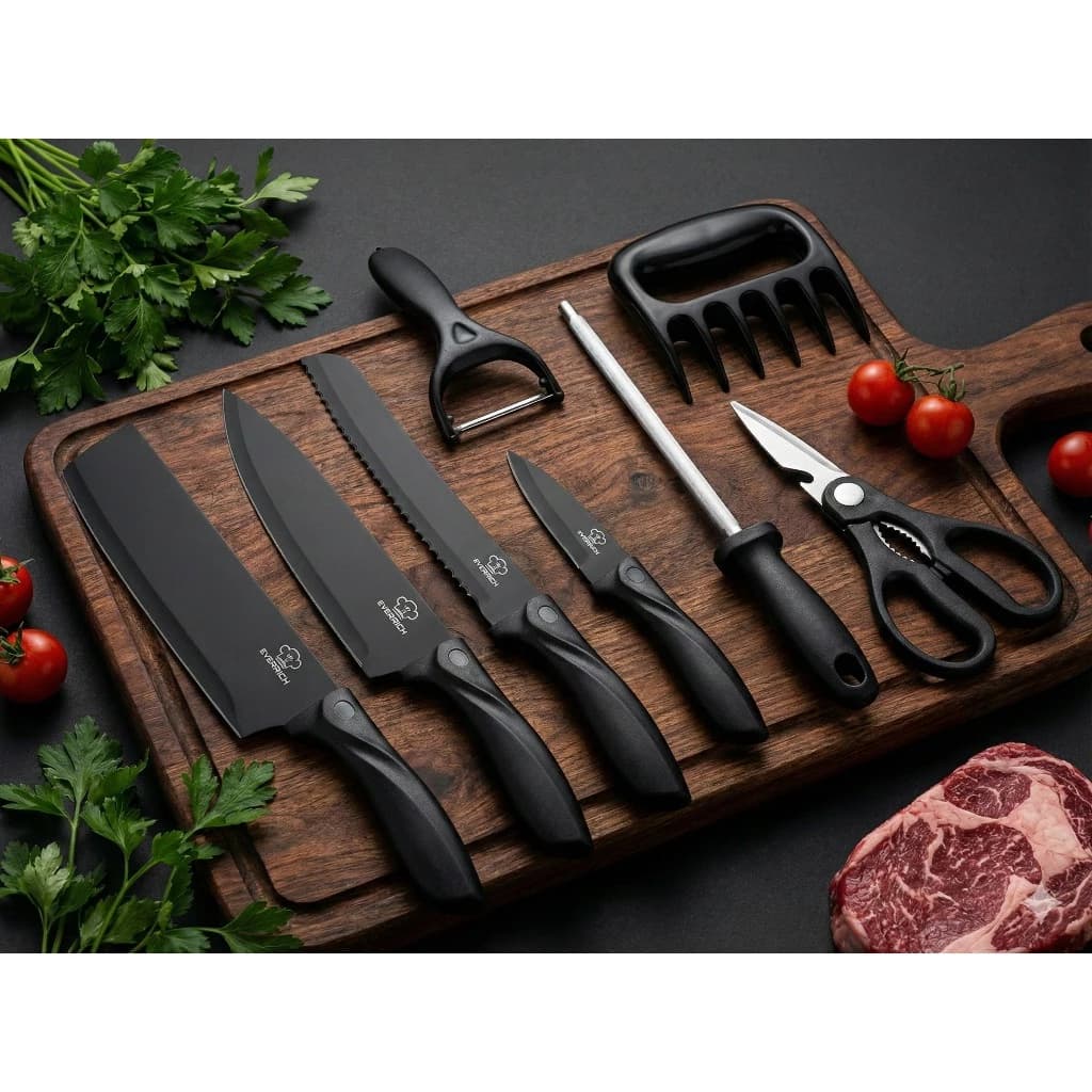 Kit Facas 8 Peças Antiaderente Cozinha Profissional Chef Churrasco