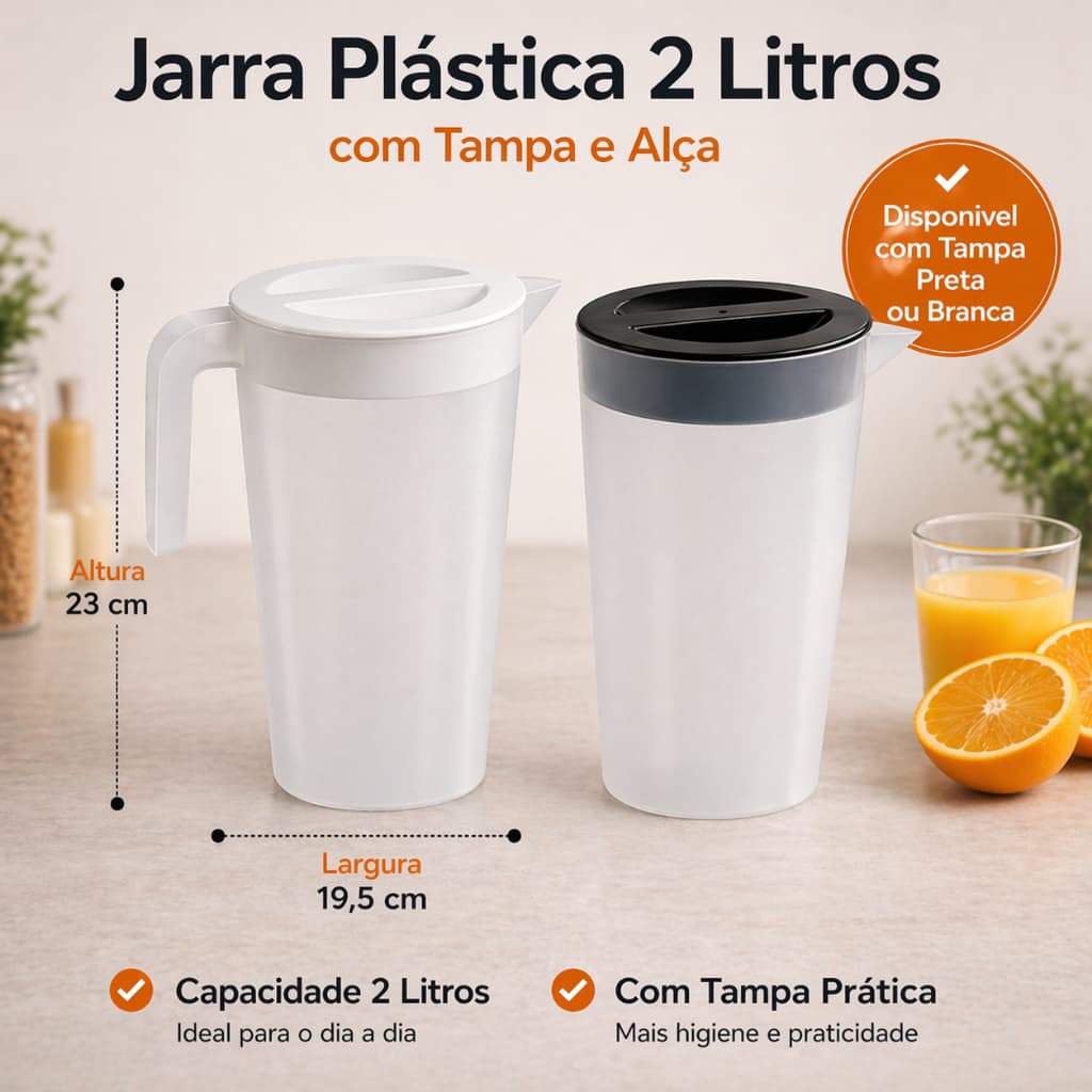 Jarra de Suco 2 litros com Tampa e Alça Plástica para Suco Água Cozinha