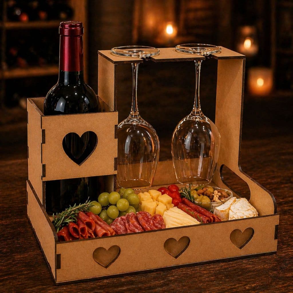 Cesta Dia dos Namorados Taças e vinho em MDF kit presente pascoa dia das mães pais natal casamento