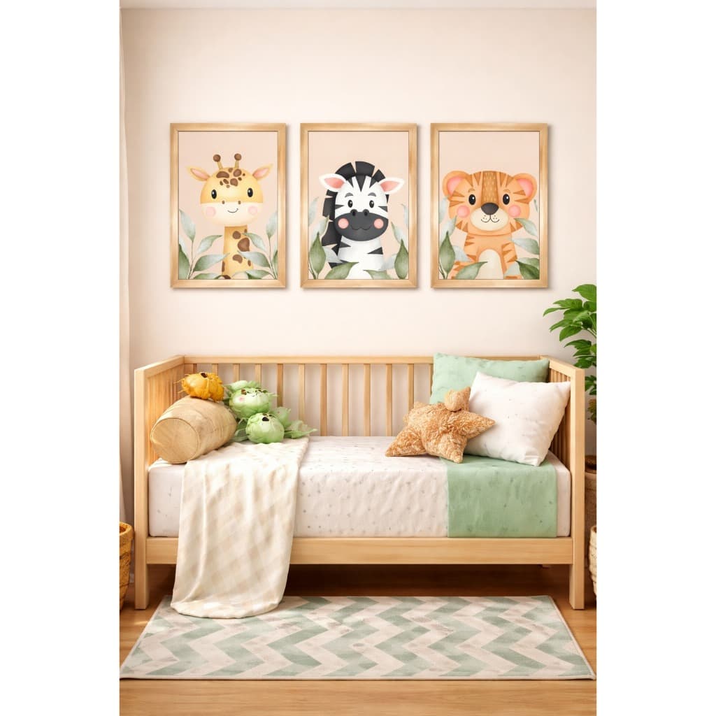 Quadros 3 peças decorativos safari zebra decoração sala quarto area de lazer menino