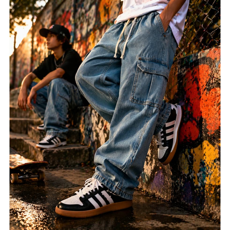 Calça Cargo Street Infantil Skatista Juvenil Jeans Unissex
