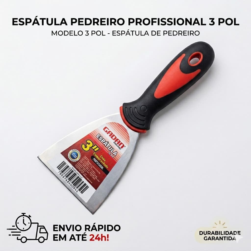 Espátula de Pedreiro 3 Pol Profissional Gadan Aço Inox Cabo Emborrachado Resistente