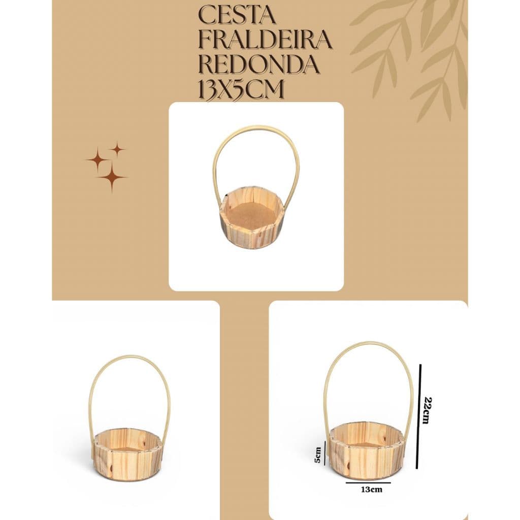 Kit 10 Cestas Fraldeiras 13x5cm Redonda Madeira com Alça Lembrancinha Festas, presentes,organização