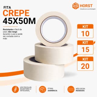FITA CREPE BRANCA 45MM X 50M / KIT 10 / KIT 15 / KIT 20 / USO GERAL PROFISSIONAL LARGA