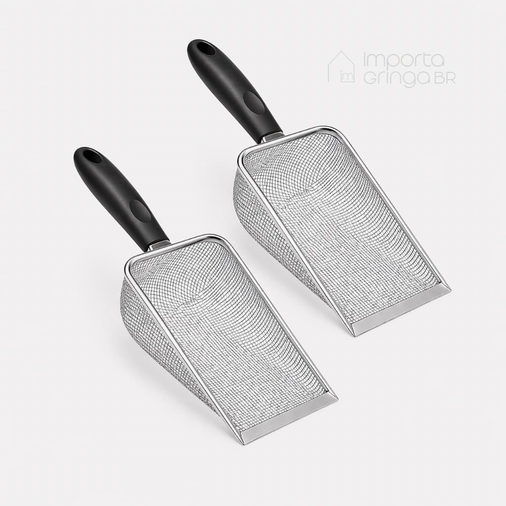Kit Pá Higiênica para Gatos Aço Inox Durável Peneira Coletora de Areia Rápida e Fácil Limpeza