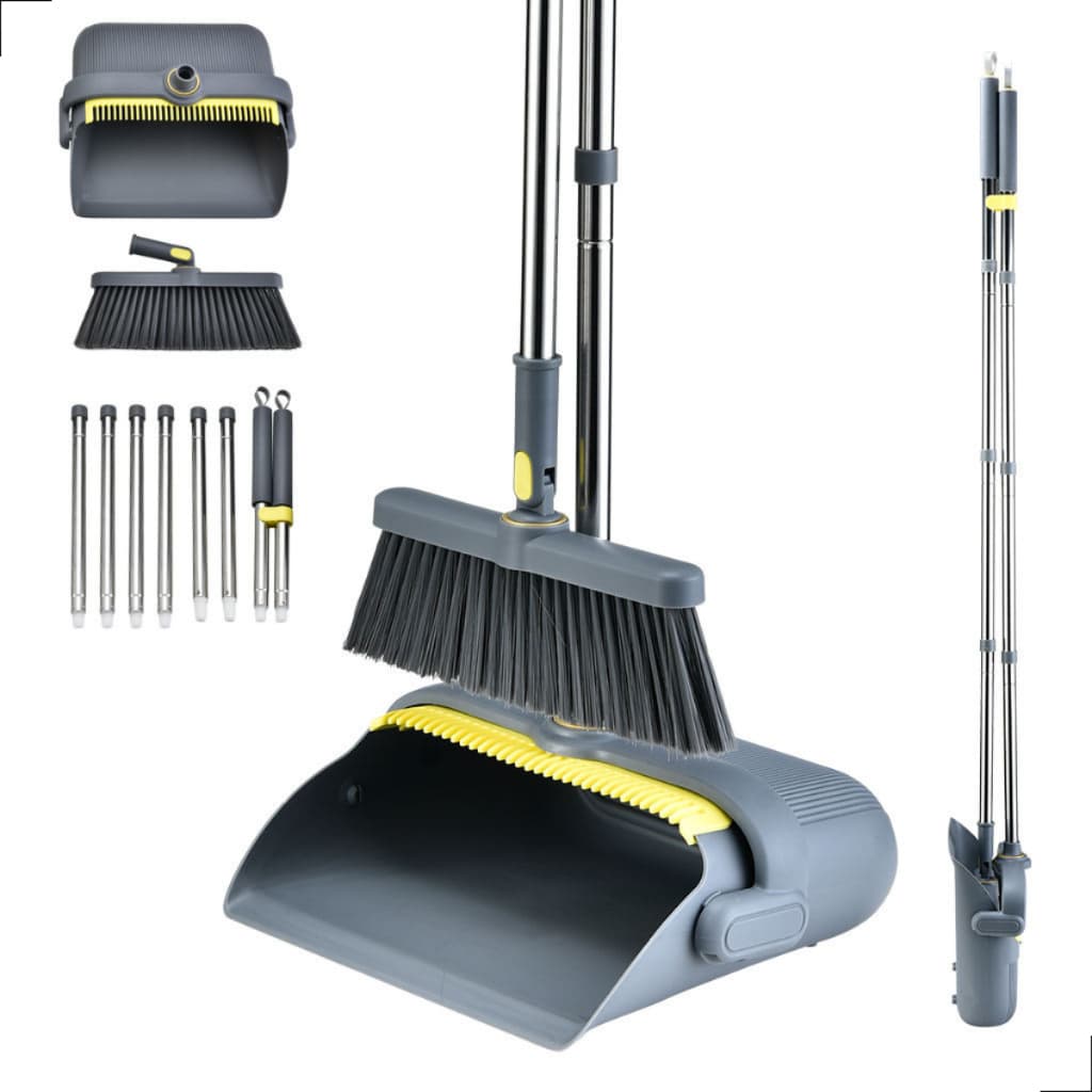 Conjunto Vassoura e Pá Dobrável com Cabo em Aço Inox Resistente - Flytex