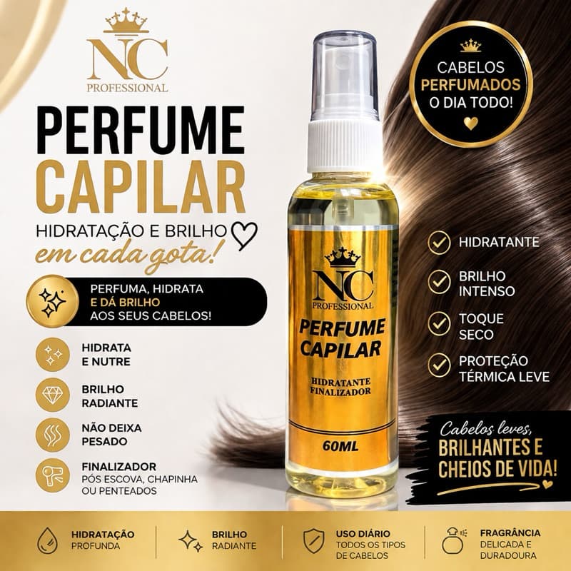 Perfume Capilar NC Professional 60ml Hidratante Finalizador Brilho Intenso Leve Anti Frizz