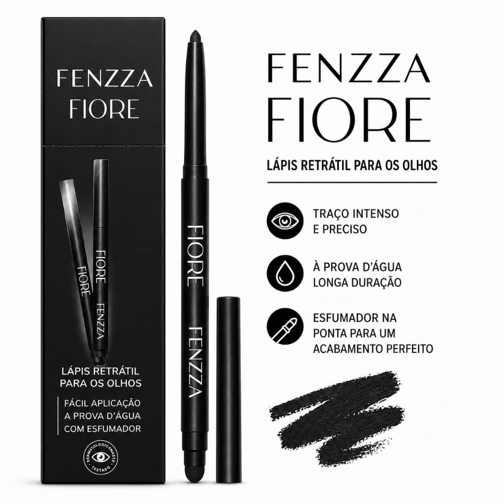 Lápis de Olho Retrátil Fenzza Fiore Preto À Prova D’Água Longa Duração com Esfumador
