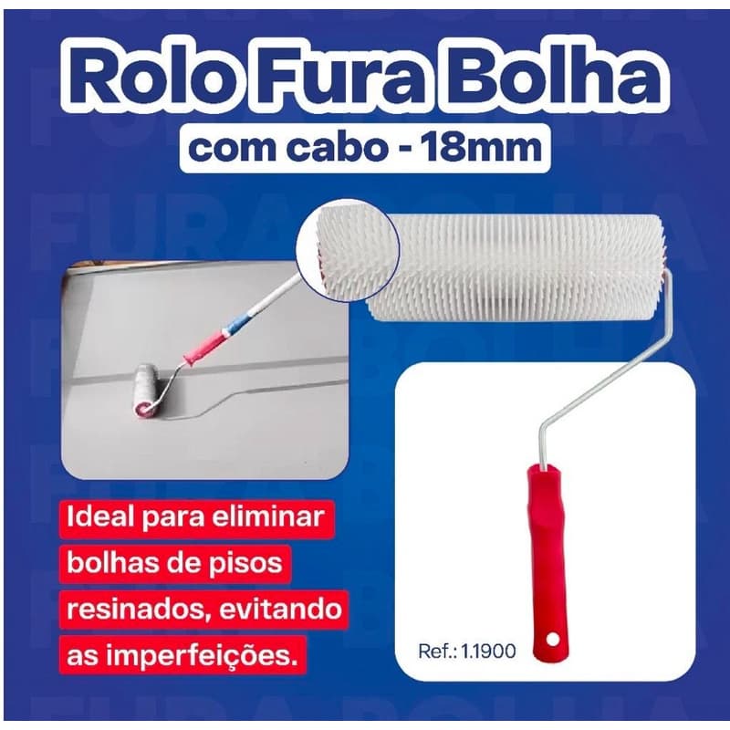 Rolo Fura Bolha 18mm C/ Suporte P/ Eliminar Bolhas de Pinturas