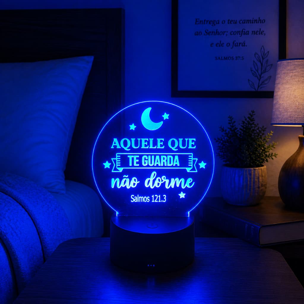 Luminária Led 3D aquele que te guarda não dorme, salmo121.3 / Abajur /Luz Noturna