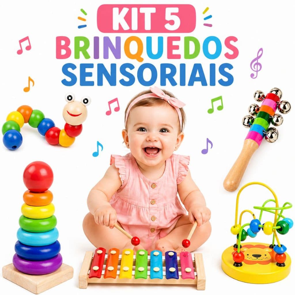 Kit 5 Brinquedos Educativo Montessori De Madeira Brinquedo Sensorial Para Bebê Criança 1 Ano Menino e Menina