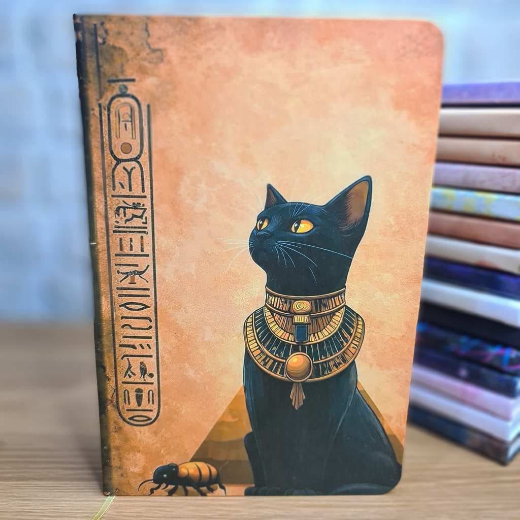 Caderno Gato Egípcio 21x14 80 Folhas Bastet Arte Mística Egito Moleskine Anotações Diário Presente