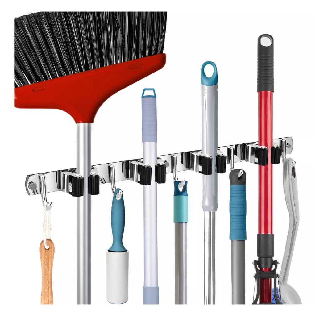 Suporte Inox De Parede 7 ou 9 Ganchos Porta Vassoura Mop Rodo Utensílios de Limpeza Gancho de parede durável e prático
